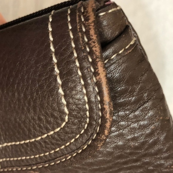 Coach brown leather wristlet clutch
